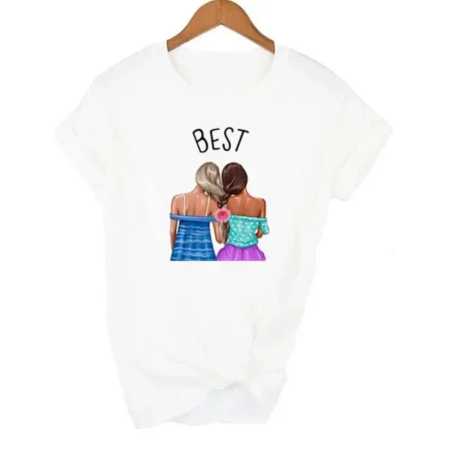 Best Friends T shirt Women T-shirt Summer Short Sleeve Sister Bff T Shirt Women Tshirt Top White Casual Tee Shirt Femme