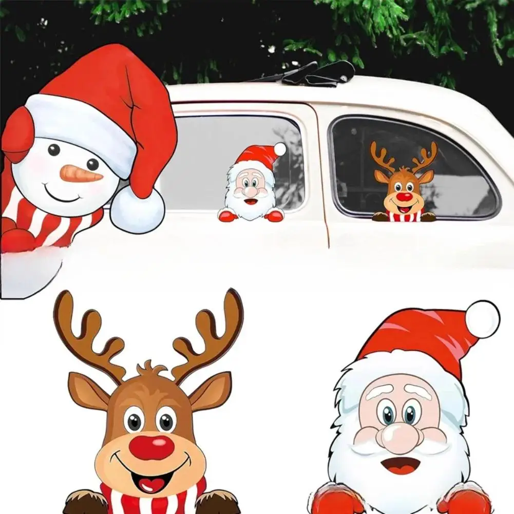 1 Set Pcs Christmas Car Window Decals, Santa Claus Snowman Reindeer Waterproof Stickers for Holiday Seasonal Decoration