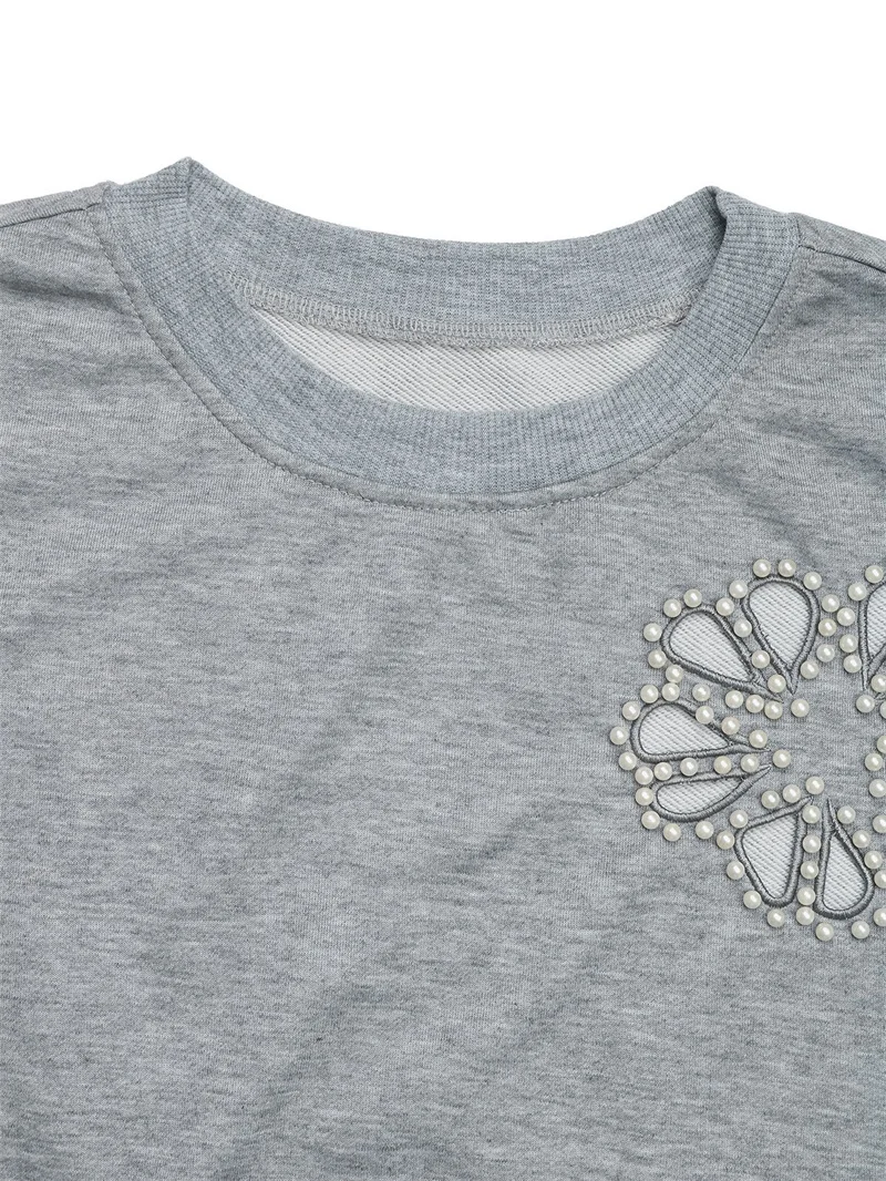 ZAROY 2025 Sweatshirts Autumn Tops Fashion Pearl Hollow Out Pullover Round Neck Long Sleeve Sportwear Casual Hoodies Sudaderas