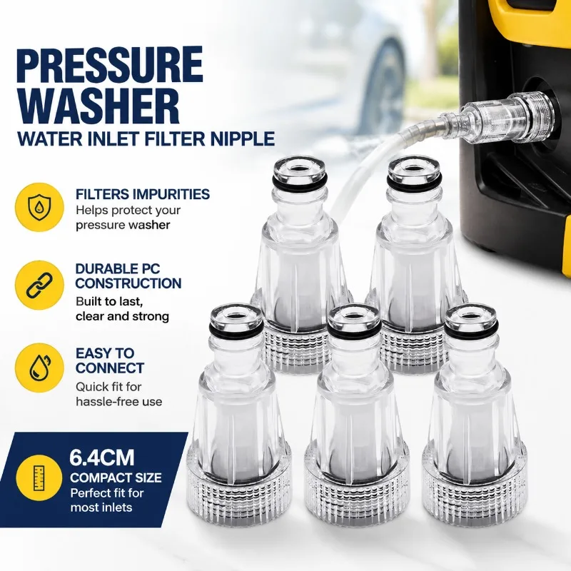 Pressure Washer Inlet Filter Nipple, PC Transparent Inlet Joint, Built‑in Water‑screen Strainer, Practical Replacement Fitting