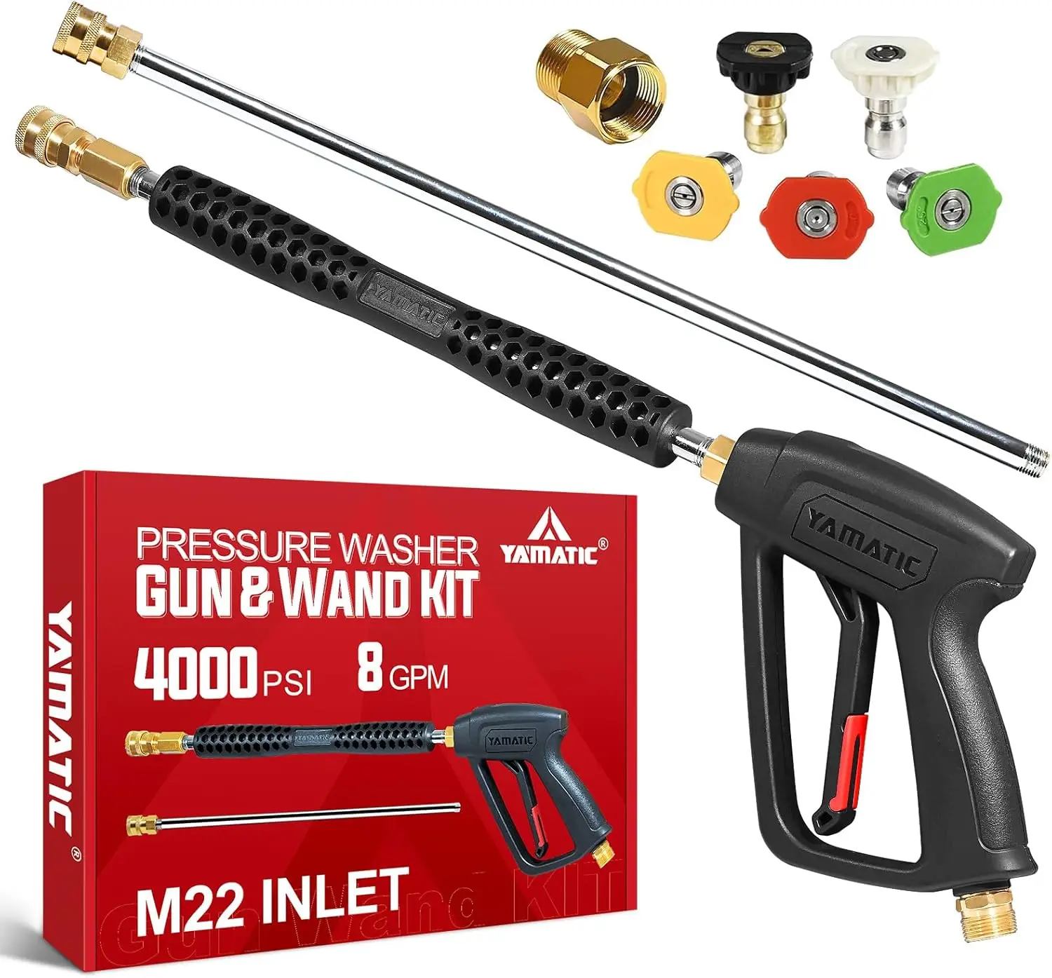 

Universal Pressure Washer Gun with 5 Nozzles, M22 Fittings, 4000 PSI for High-Power Cleaning