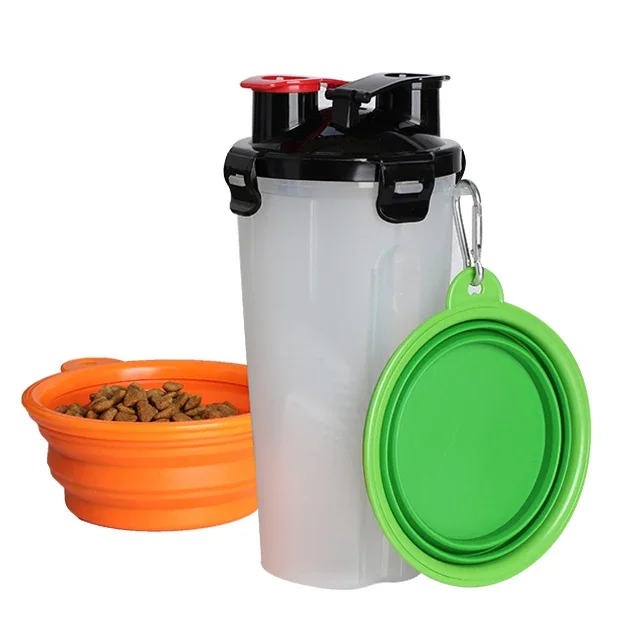 2022 Wholesale 2 in1 Collapsible Storage Container Dog Bowl Travel Pet Food Water Bottle Pet Cups