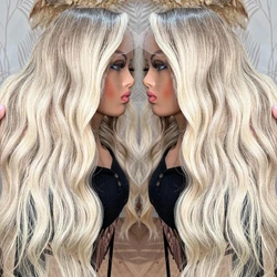 30inch Synthetic Hair Lace Wigs Buttercream Blonde Highlights Wig Dirty Blonde Light Brown Roots Transparent Lace Front Wig 13x3