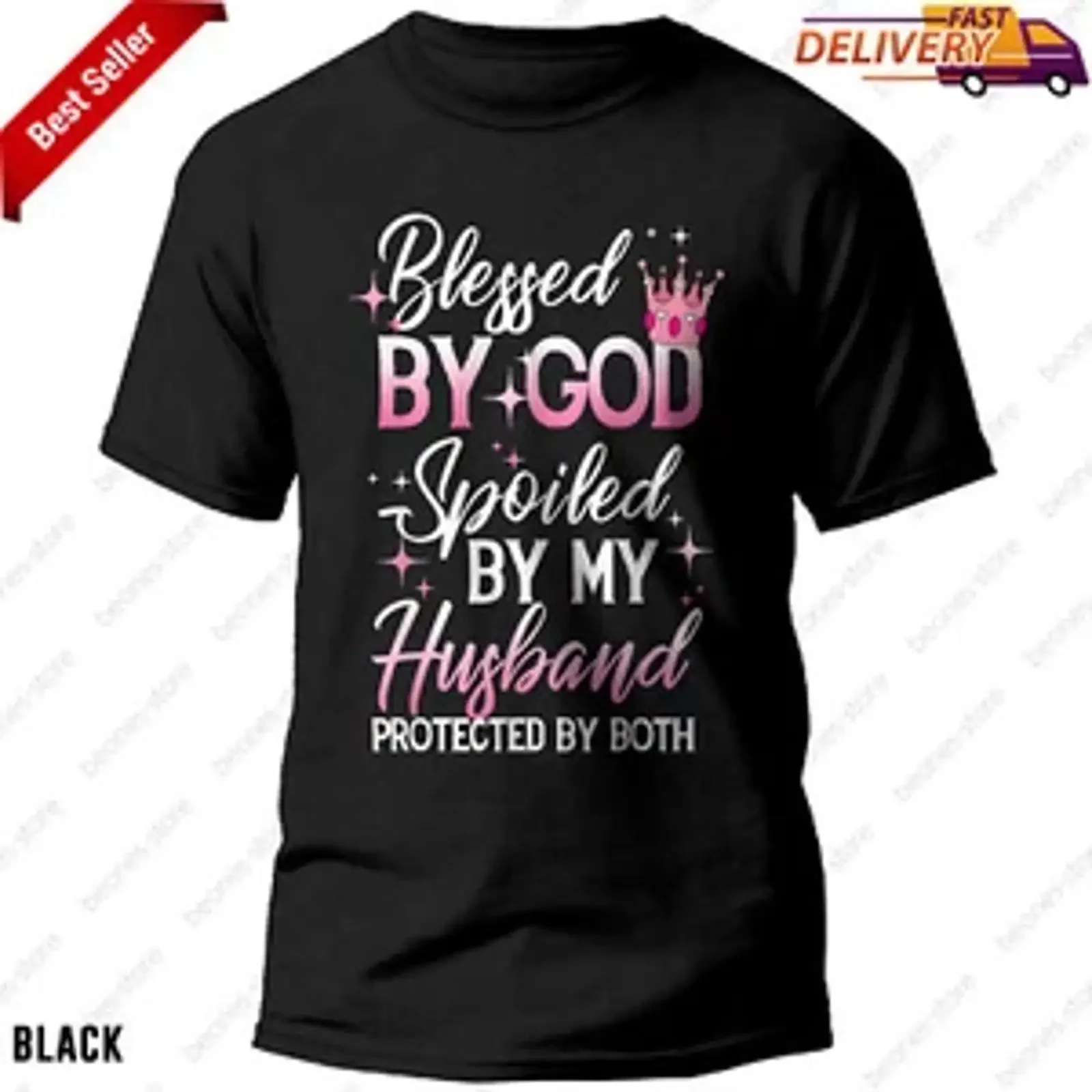 Funny Blessed by God Spoiled My Husband Protected Both T Shirt Women Wife vintage Washed Soft Comfortable streetwear Casual