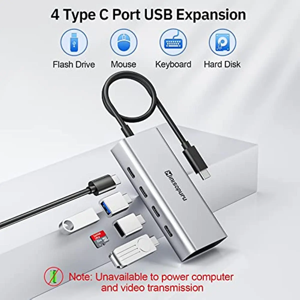 Minisopuru HUB USB C Hub 4 Ports 10Gbps USB Type C to USB C 3.2 Gen1 Hub Adapter for Laptops MacBook Pro Air USB 3.0 Hub