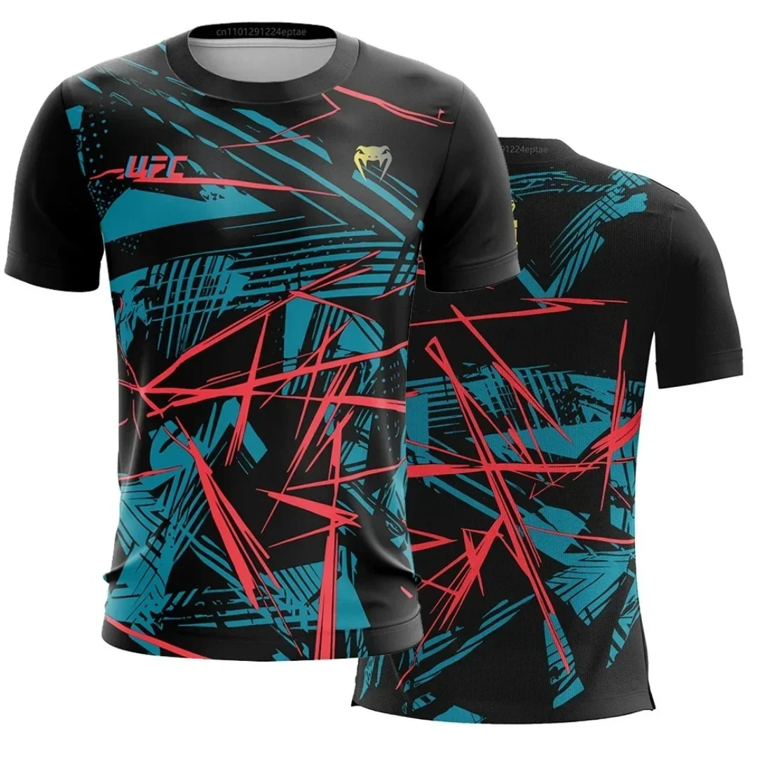 Herren-T-Shirt, modisch, schnell trocknend, lässig, atmungsaktiv, O-Ausschnitt, Kurzarm-Oberteile, heißer Sommerverkauf, UFC-Boxen, Kampf, Wettkampf