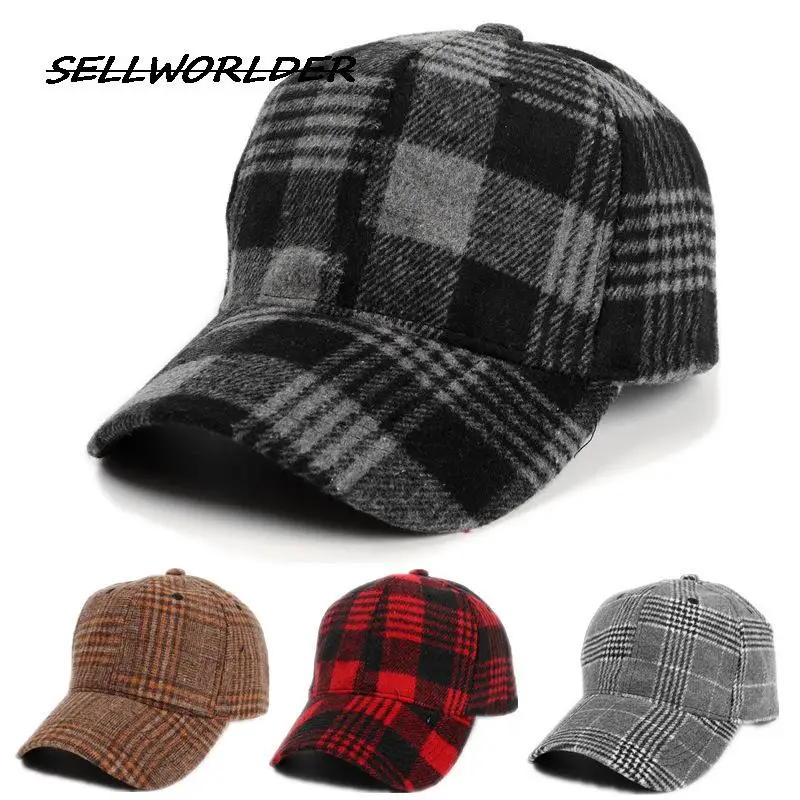 SELLWORLDER Adults Autumn and Winter Plaid  Baseball Caps 2022 Winter Hats & Caps