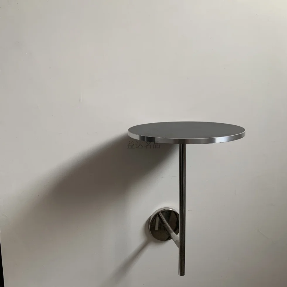 

Vintage Wall-Mounted Cafe Table，Minimalist Seating Shelf for Milk Tea Shops or Snack Bars , Stainless Steel Wall Side Desk,