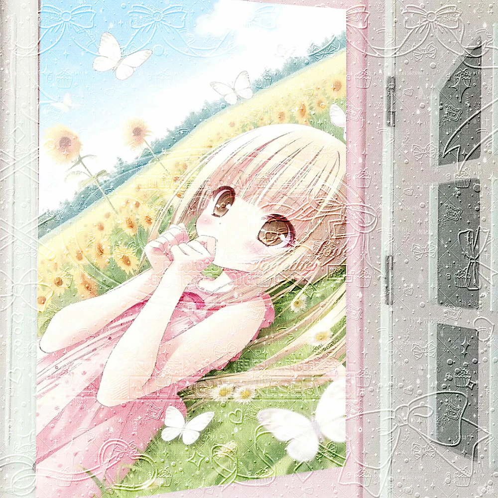Pastel Yumekawaii Anime Girl in Sunflower Meadow Tapestry with Butterflies Coquette Bedroom Dorm Home Decor