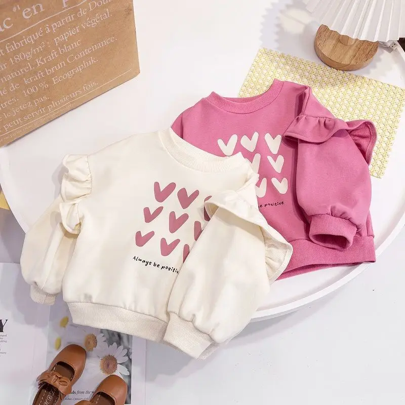 Spring Baby Girls Long Sleeve T-shirt Casual Children Printed Tops Toddler Kid Loose Petal Sleeves Tshirt Autumn Girl Sweatshirt