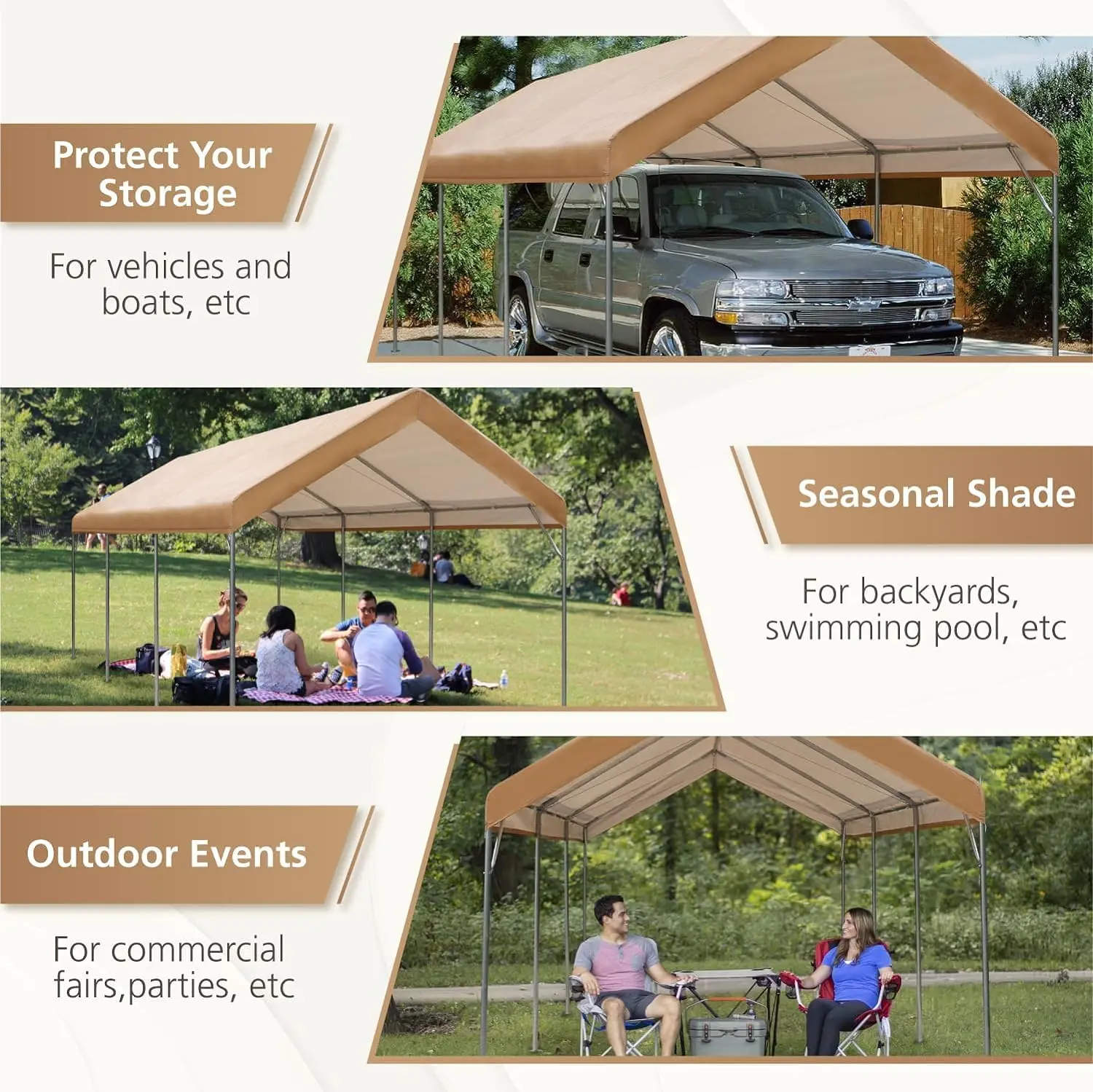 Heavy Duty Car Canopy with Powder-Coated Steel Frame, Portable Car Canopy Party Tent Garage Boat Shelter with Sand Bag