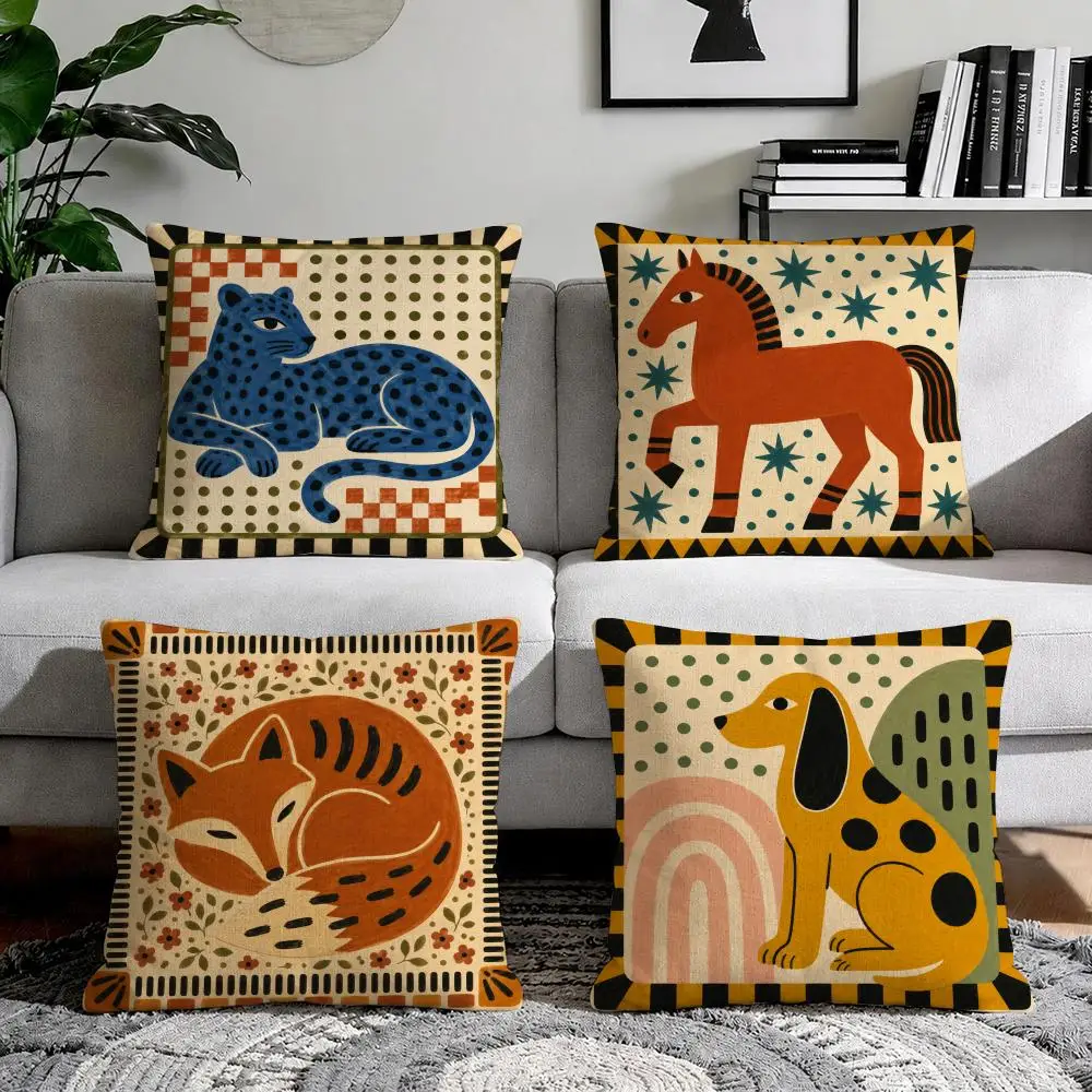 Ancient Egypt Abstract Colorful Cushion Cover Natural Breathable Durable Linen Printed Decor Pillow Case Sofa Bedroom