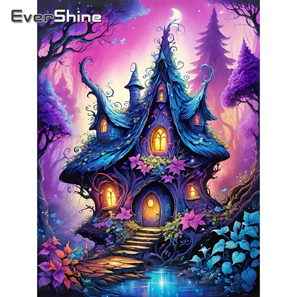 EverShine 5D Diamant-Stickerei Cartoon-Kunst Mosaik Schloss Haus Vollflächiges Quadratisches Gemälde Blätter Strass Einzigartiges Kinder-Hobby