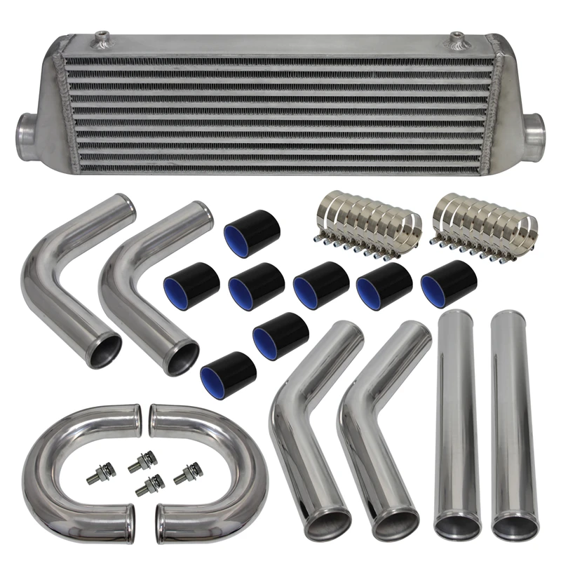 Universal Bar & Plate Intercooler Core 550x180x64mm & DIY 2.5in OD 63mm Aluminum Piping Hose Clamps Kit