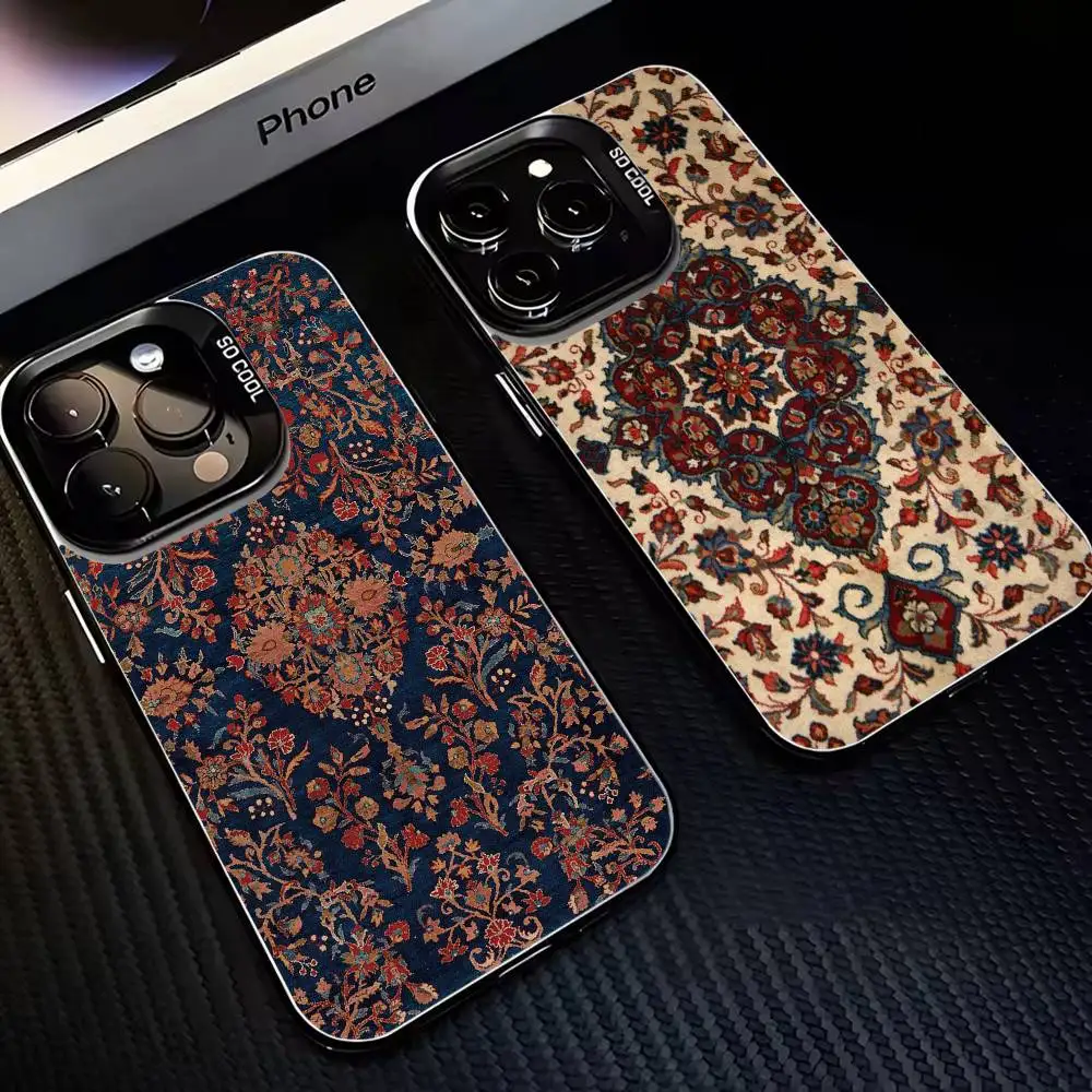 

Persian Carpet Floral Pattern Phone Case For iPhone17,16,15,14,13,12,11 Plus,Pro Max Black Matte Shockproof Cover