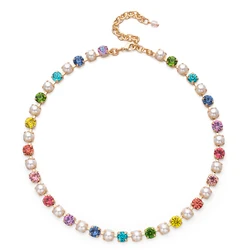 2023 New Design Zircon Necklace For Women Colorful Pearl and Crystal Choker Claw Setting Diamond Jewelry Gift