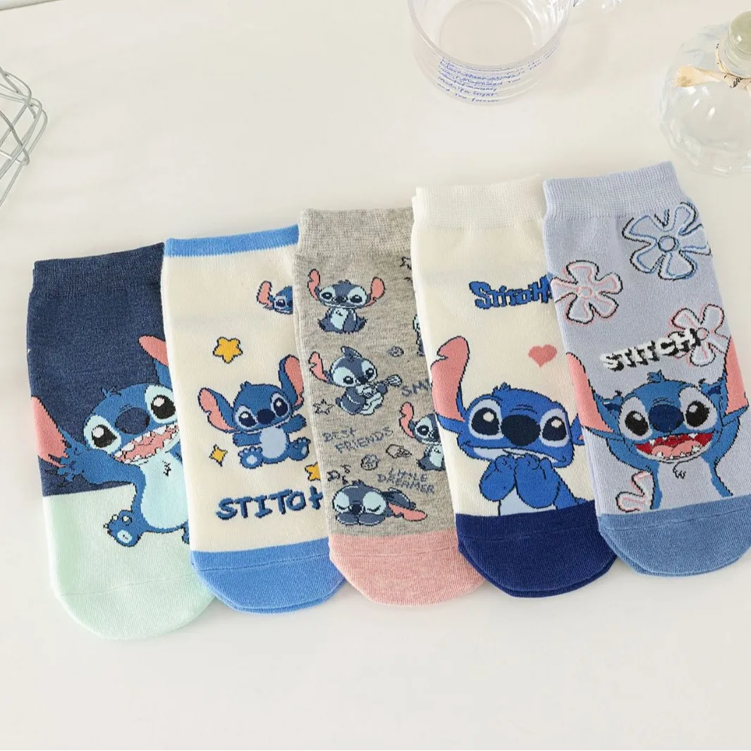 

5Pairs Disney Stitch Socks Four Seasons Neutral Fashion Cute Anime Cartoon Stitch Soft and Casual Breathable Straight Socks Gift