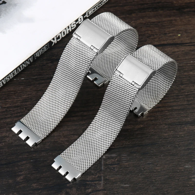 Milan breathable mesh belt Watchband For Swatch Stainless steel Watchstrap YVS401G YIS407G YIS406G Men Women bracelet 17 19 20mm