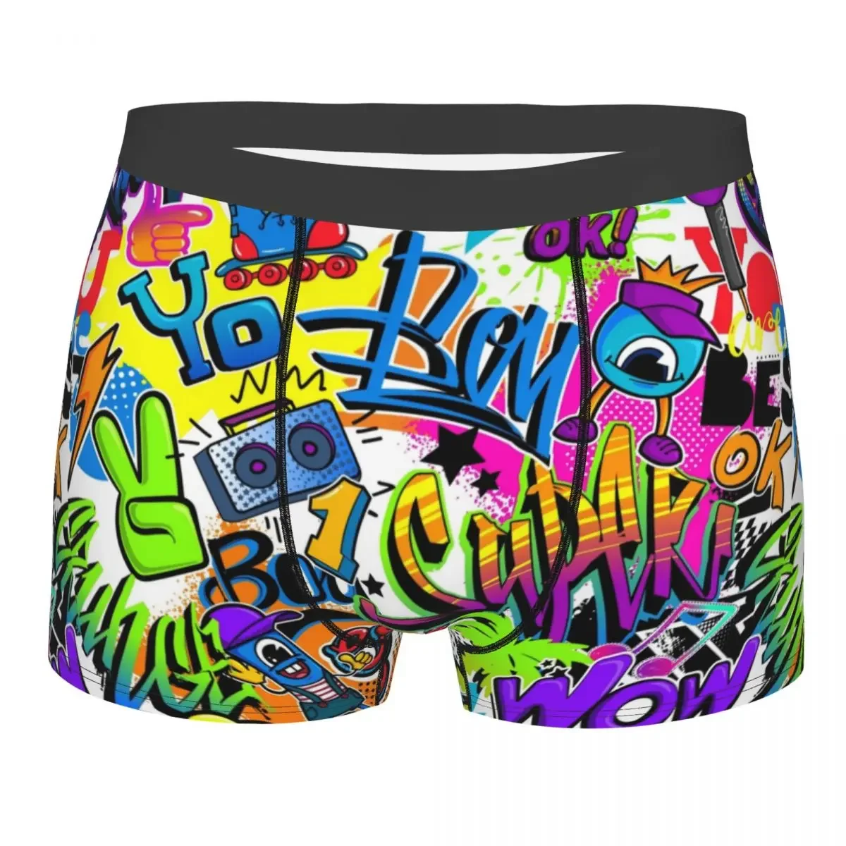 Graffiti Tropic-Sous-vêtements pour hommes, Boxer Wow, culotte drôle, caleçon taille moyenne pour homme