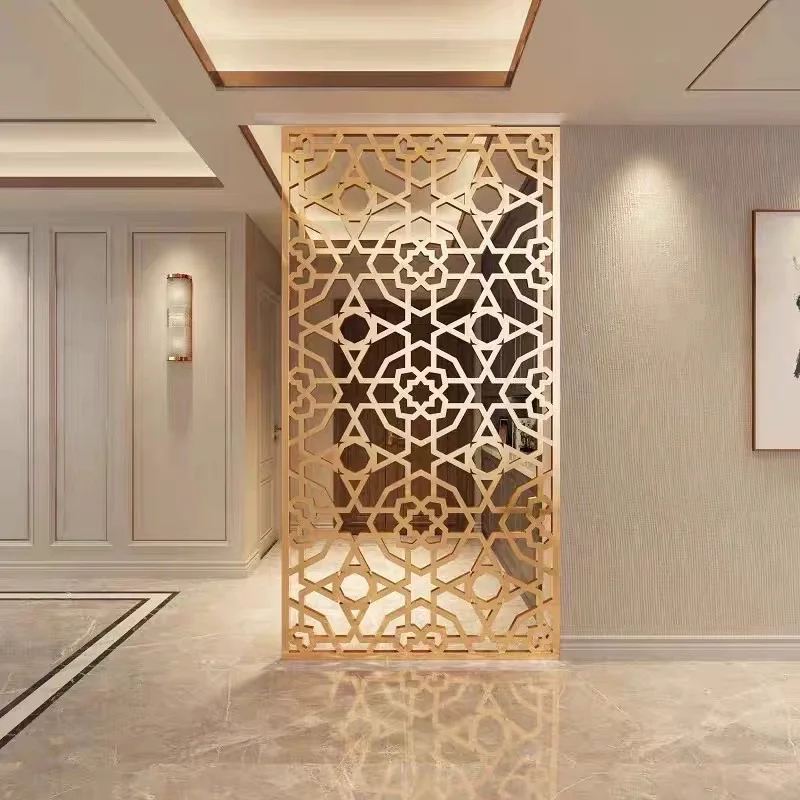 Custom. Stainless Steel Folding Screen Aluminum Plate Floating Carving Hollow Pattern Light Luxury Bronze Metal Living R