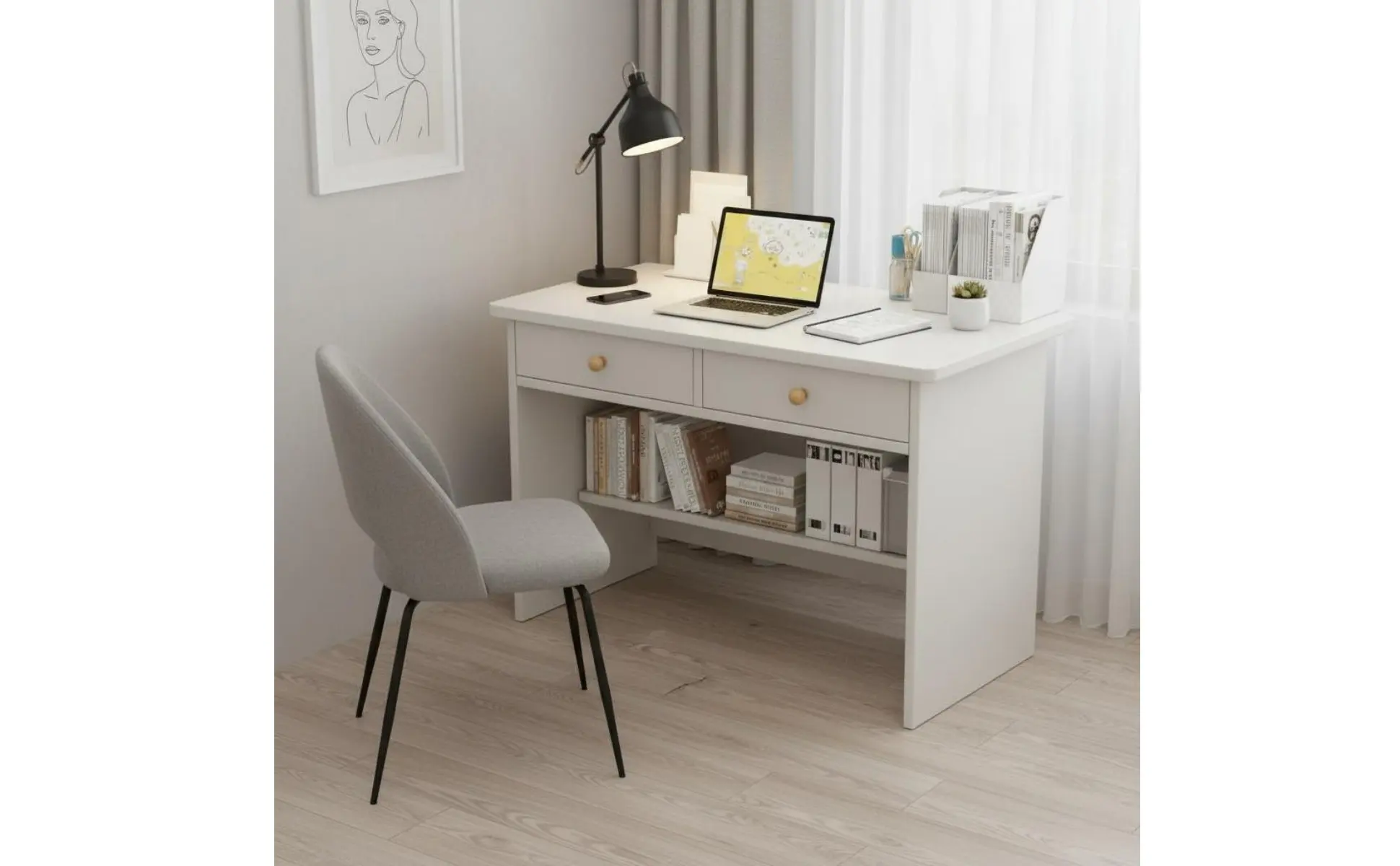 Small Study Desk Space-Saving Design Modern Student Desk Workstation Sturdy Construction Easy to Clean for Bedroom