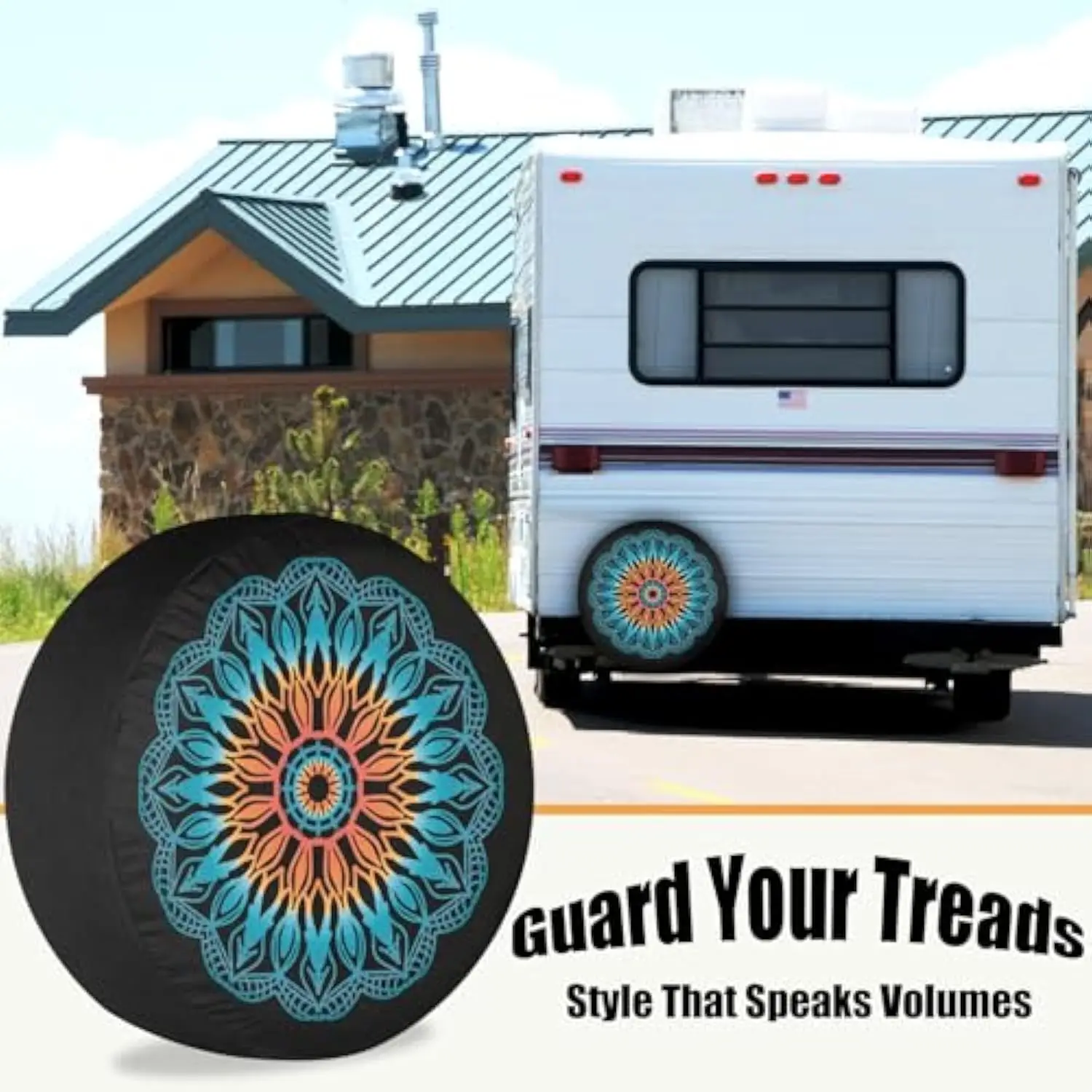 Bohemian Mandala Tire Cover for RV Trailer Camper Spare Wheel Protector Weatherproof 14Inch