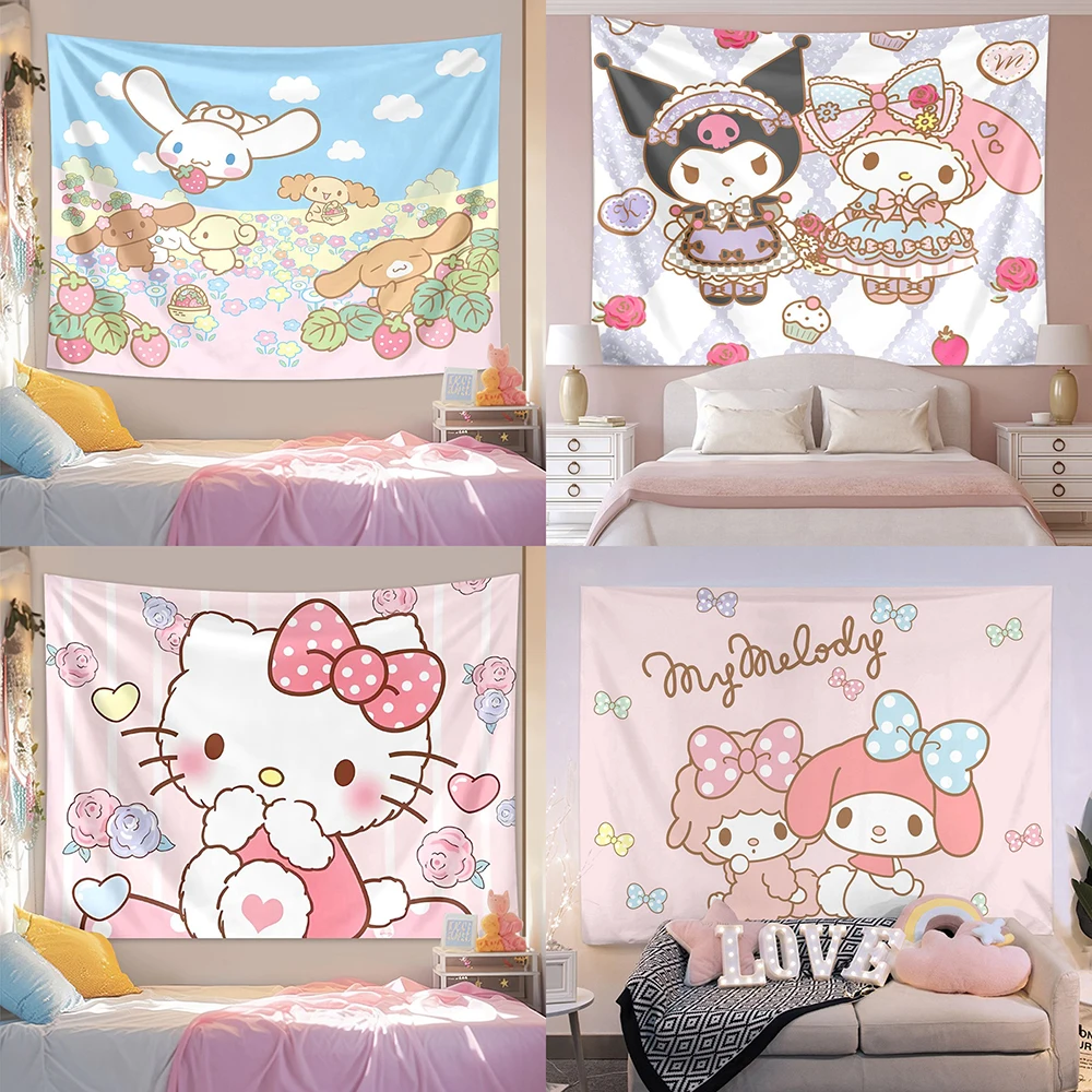 

Гобелен Sanrio с несколькими персонажами — яркое и яркое украшение, фоновая ткань для гостиной и спальни, без подсветки