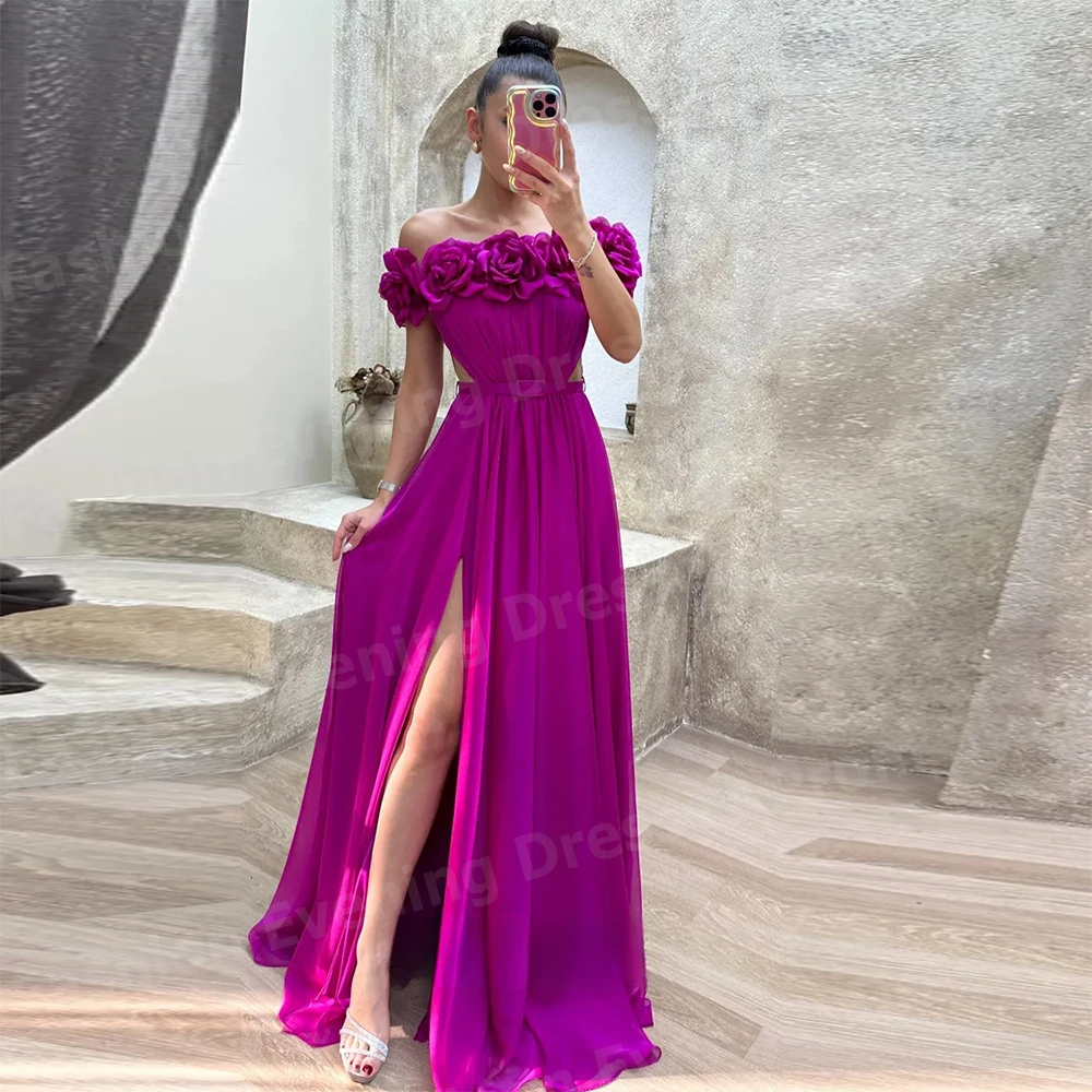 

Элегантные женские вечерние платья трапециевидной формы, сексуальные платья для выпускного вечера с разрезом по бокам, индивидуальные вечерние платья с открытыми плечами и цветами, Vestido Largo Elegante