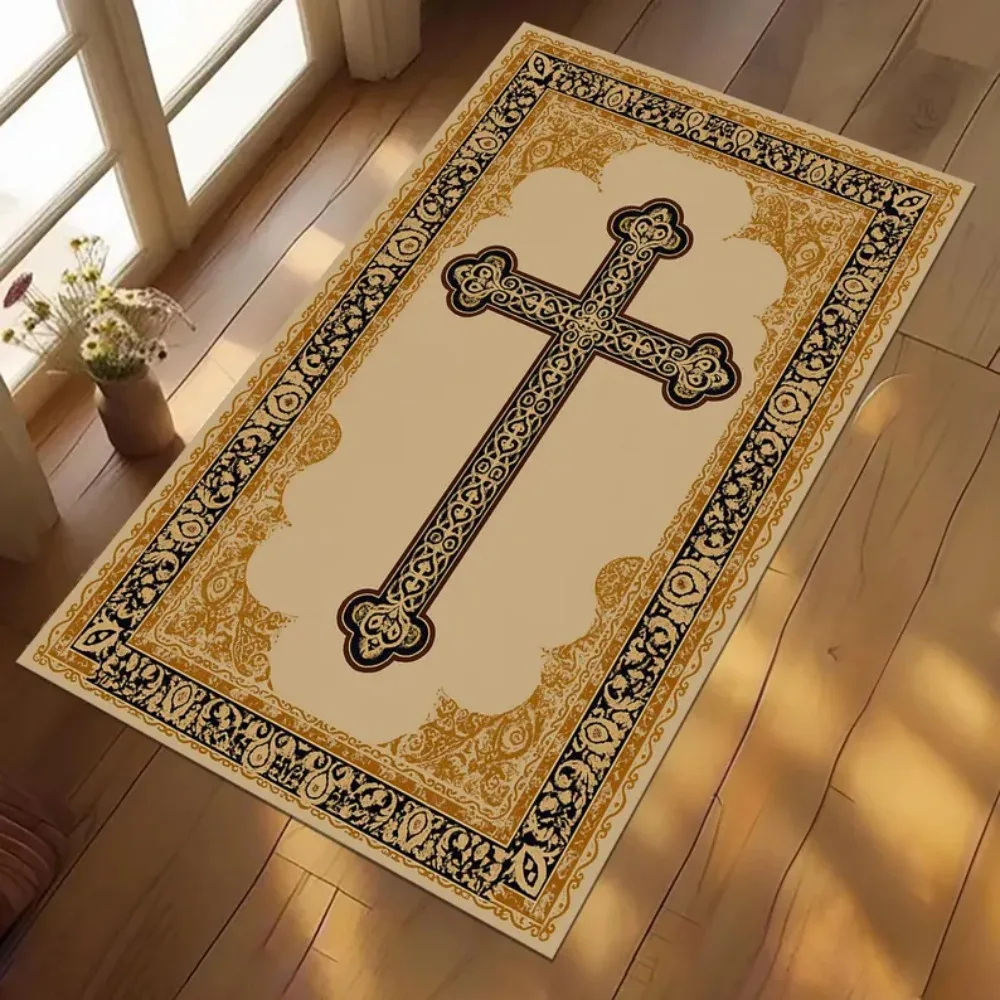 

Коврик с изображением креста и Священного Писания, религиозный напольный коврик с христианским принтом, декор для молитв, для гостиной, спальни, домашнего интерьера, придверный коврик