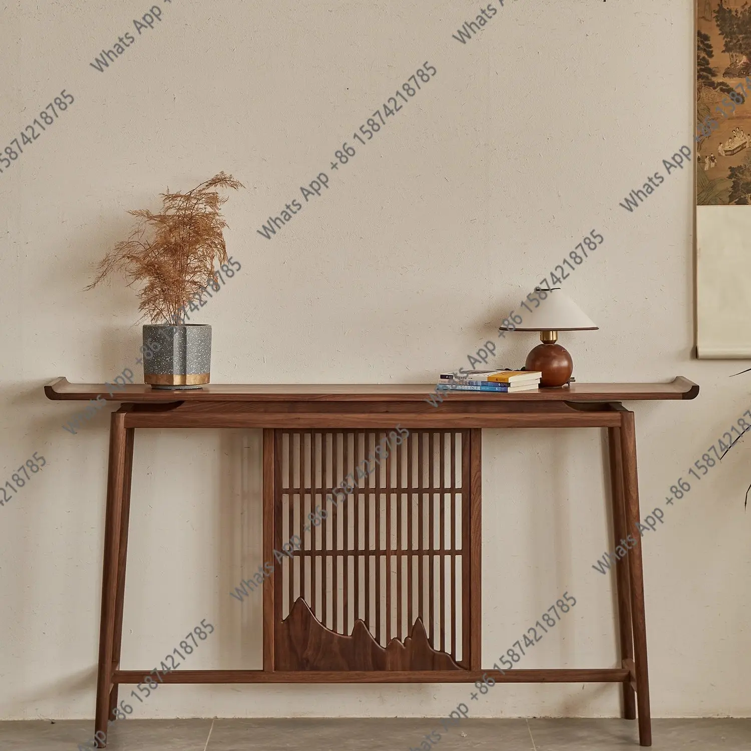 Home entry plan New Chinese-style entrance table Chinese-style solid wood nave table against the wall Zen entrance table