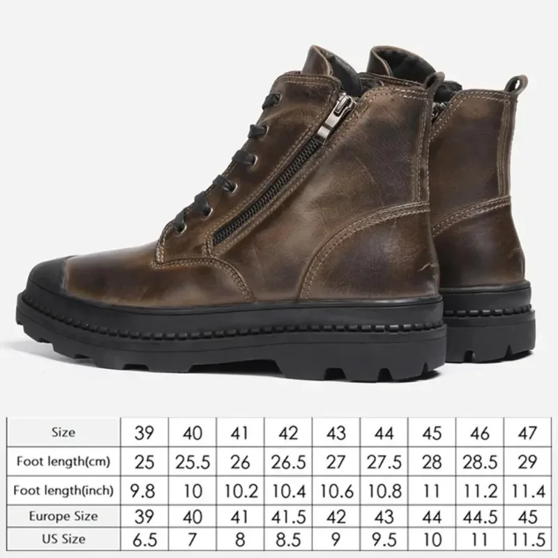 Natural Cow Leather Men Winter Boots Handmade Retro Warm Men Boots Luxury Leather Man Winter Shoes Ankle Boots for Men