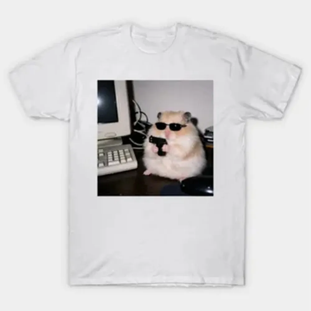 Fat Hacker Hamster With Sunglasses T-shirt For Men Women 100% Cotton T Shirts Short Sleeve