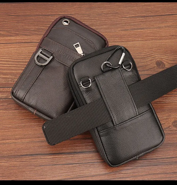 Men's Multi-functional Leather Waist Bag Large Capacity 4 Layers Snap Closure Shoulder Crossbody Bag for 7.5 Inches Phone view 4