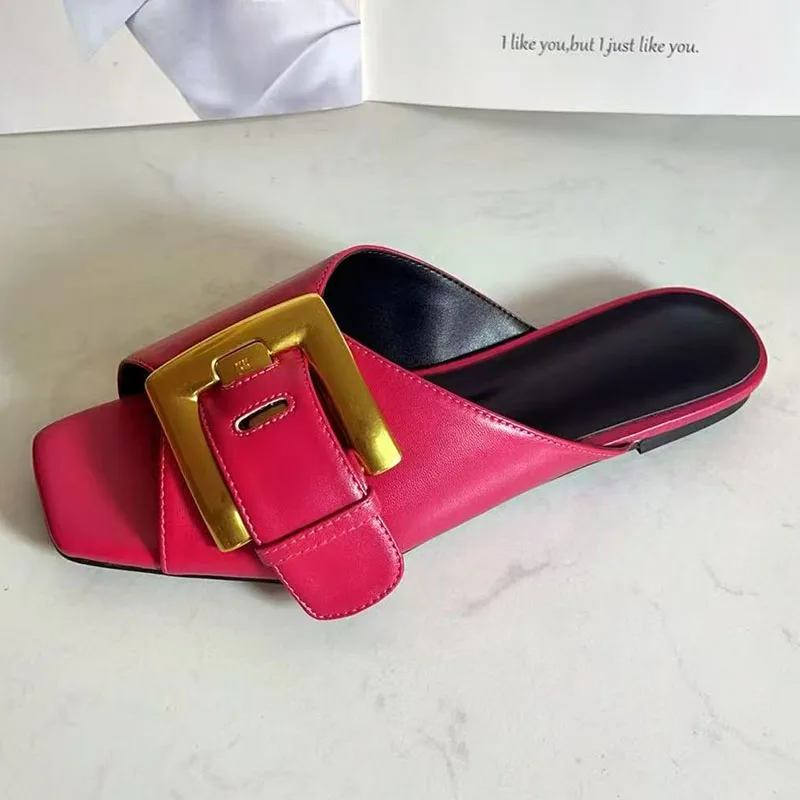 Blue Denim Slippers Woman Open Toe Gold Buckle Decor Flat Shoes Lady Sexy Gladiator Sandals view 6