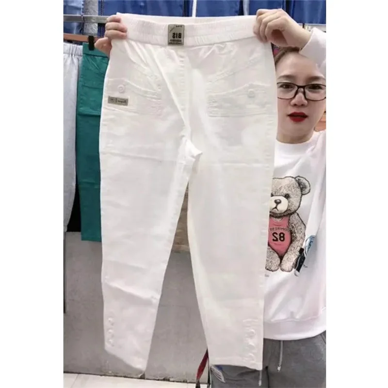 Femmes mince coton lin pantalons décontractés 2025 printemps été nouvelle grande taille ample mince sarouel droit neuf pantalon marée femme