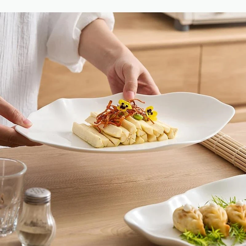 Irregular Pure White Ceramic Dinner Plate Restaurant Plate Pasta Plate Dessert Plates Dumplings Plates Tableware
