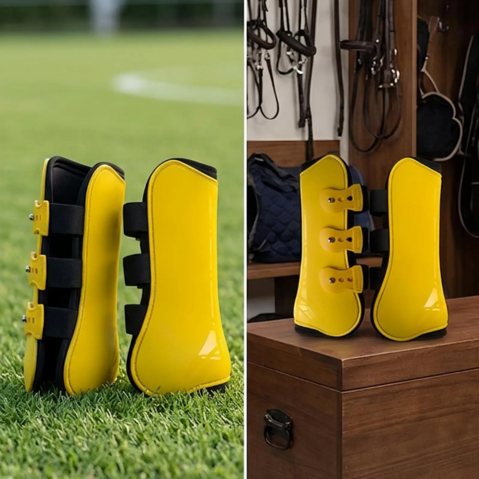 Shock Absorbing Horse Front Leg Boots | guarding PU Hard, Three Adjustable Closure Straps, Horse Tendon Boots, for Show Jumping