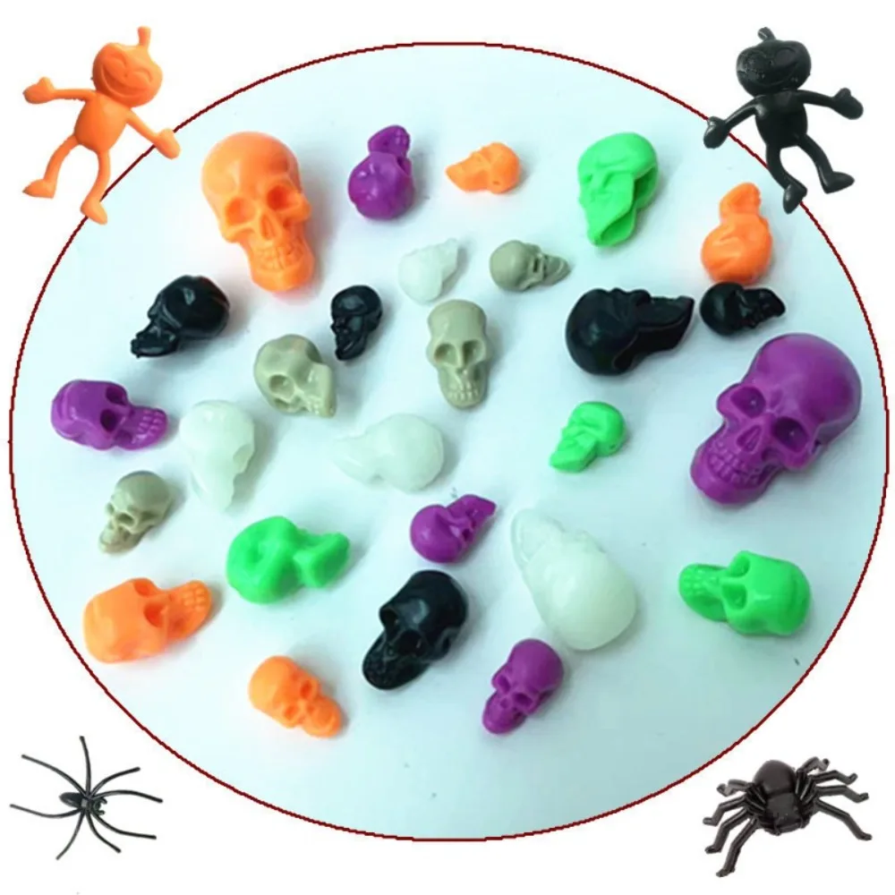 100 قطعة صغيرة مخيف الجمجمة رؤساء تمثال البلاستيك المشهد الصغير هالوين الجمجمة مصغرة تمثال الجنية حديقة سيارة الديكور
