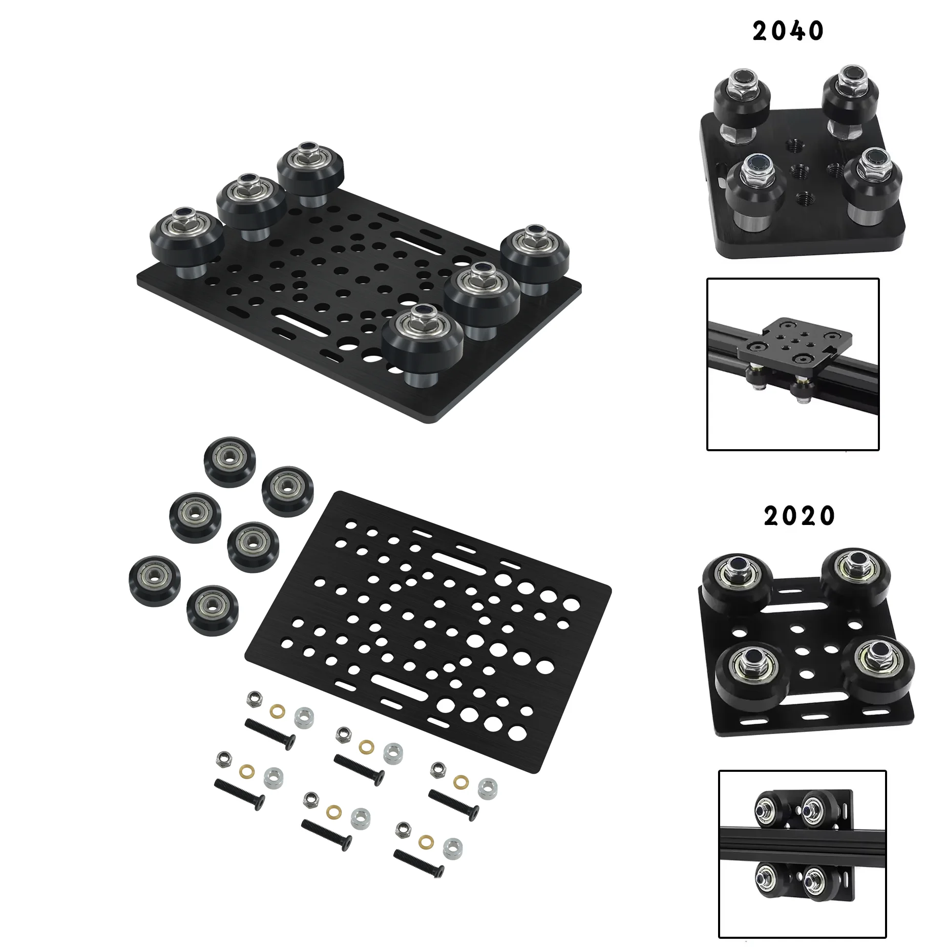 

3D printer parts 4040 V-Slot Gantry Plate Set 20-80Mm 2040 V Wheel POM Kit 2020 gantry plate pulley block Aluminum Profiles