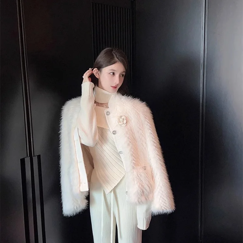 معاطف نسائية من الفرو الصناعي سترات متينة سميكة ثلاثية الأبعاد على شكل حرف O وأكمام طويلة واحدة الصدر فضفاضة مناسبة غير رسمية لخريف وشتاء 2025