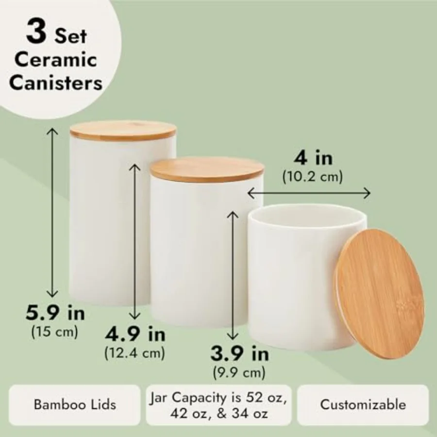 Ceramic Canisters - Coffee Canisters with Airtight Wood Lids - Countertop Coffee Tea Sugar Container Set - Flour and Sugar Stor - view 4