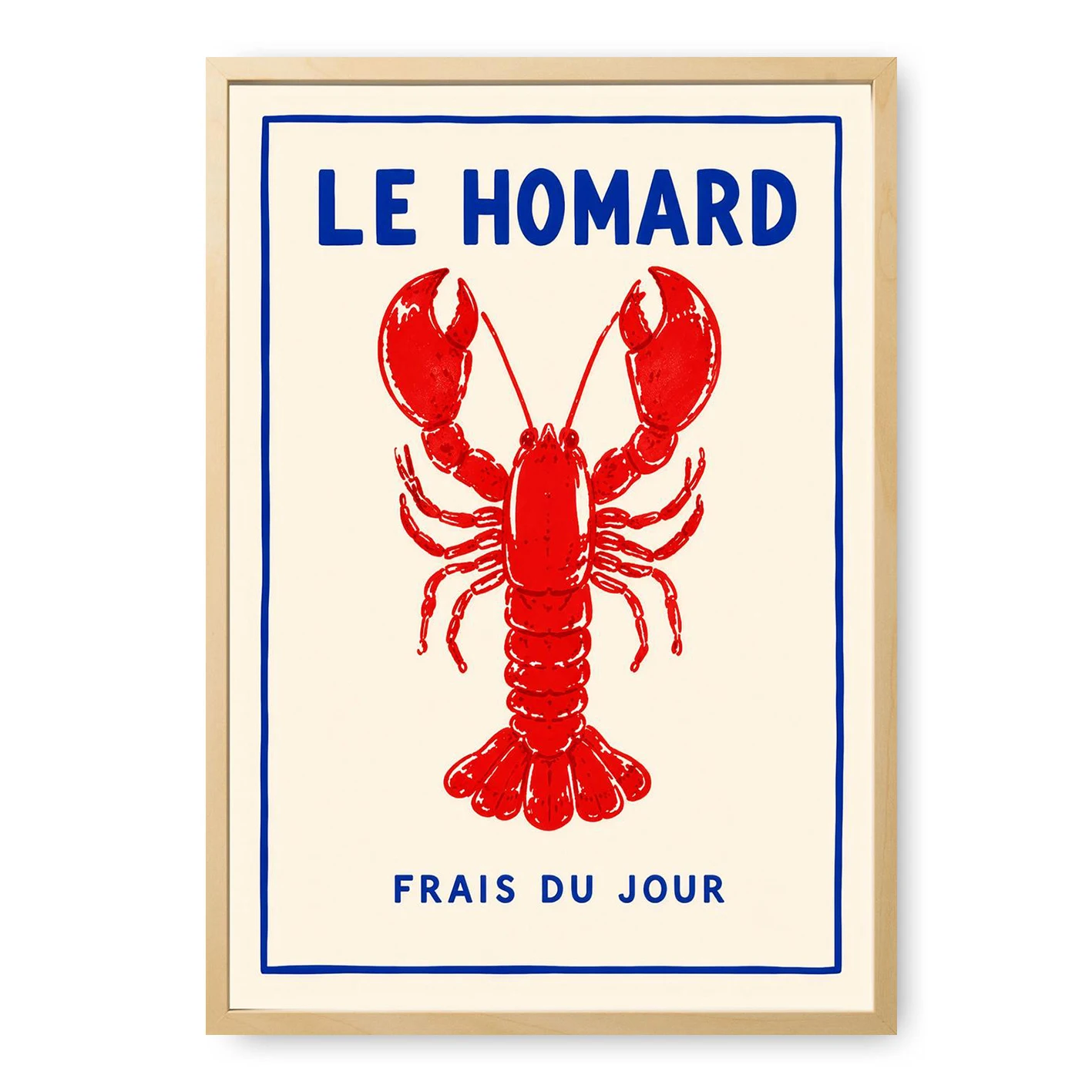 Coastal-style Kitchen Wall Decor: Vintage-style French Lobster and Seafood Art Prints with A French Bistro Aesthetic