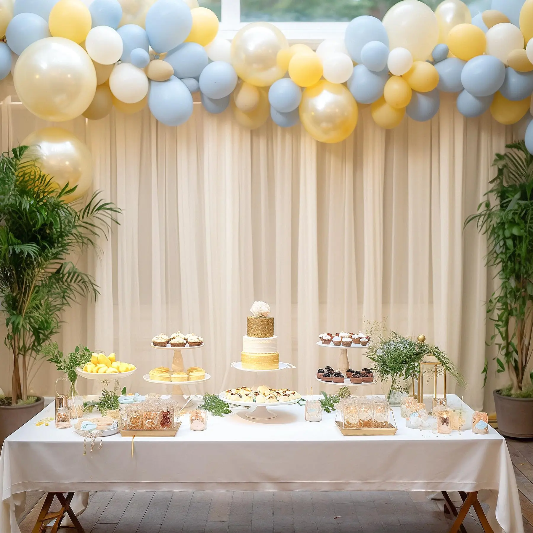 ستائر خلفية من الشيفون الأبيض ستائر من قماش الشيفون للتجاعيد لتزيين حفلات الزفاف على شكل قوس