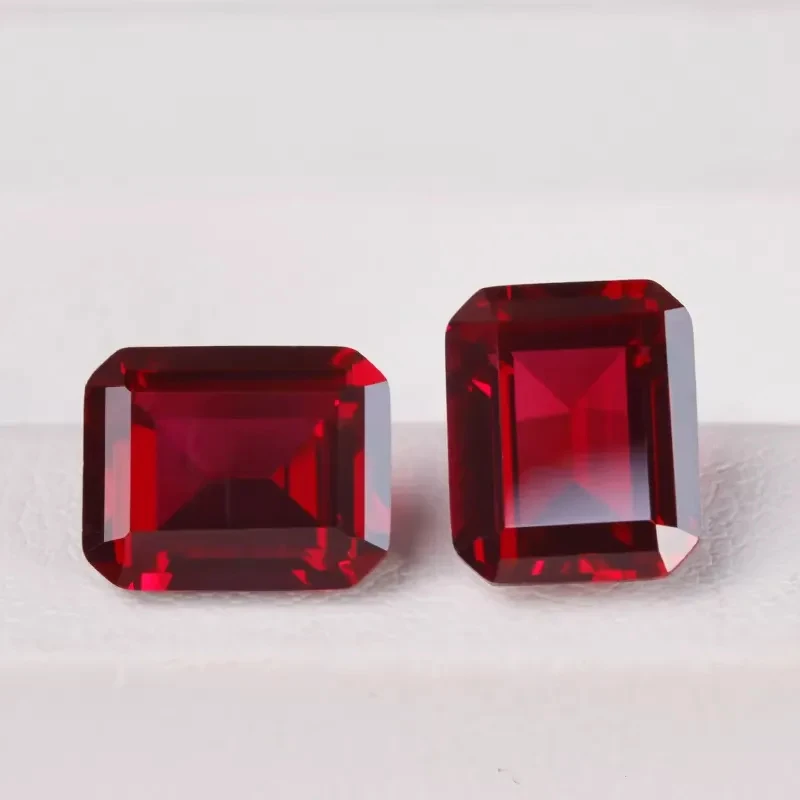 

Top Grade Pigeon Blood Emerald Cut Synthetic Ruby Loose Gemstone with Certificate Luxury Bridal Jewelry Earrings DIY Craft