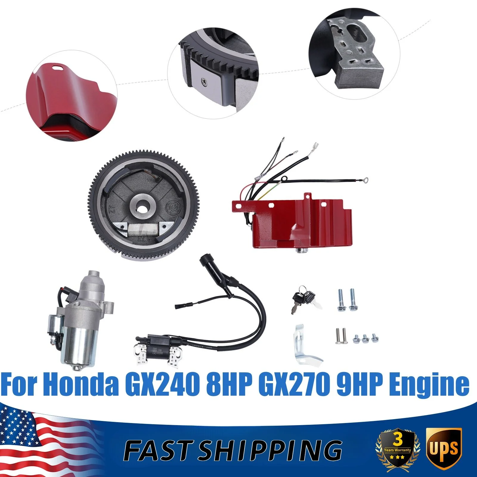 

Electric Start Kit Starter Motor w/Solenoid For Honda GX270 9HP/GX240 8HP Engine