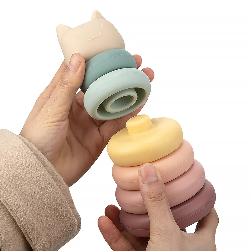 7 pz/set blocchi di costruzione giocattolo per bambini blocchi impilabili in Silicone forma rotonda giocattolo da costruzione in Silicone