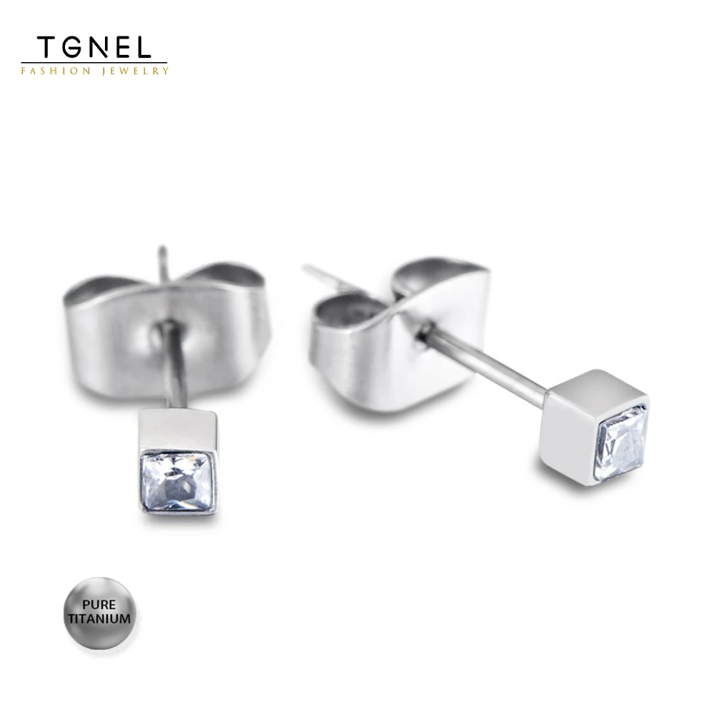 TGNEL Pure Titanium Stud Earrings for Sensitive Ears Mini 2.6mm Cubic Zirconia White Blue Black Stud Earrings for Women