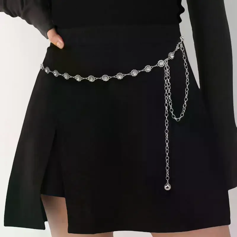 Fashion Metal Pearl Flower Waist Chain For Women Exquisite Gold Geometric Hollow Belly Chain Jewelry Gifts