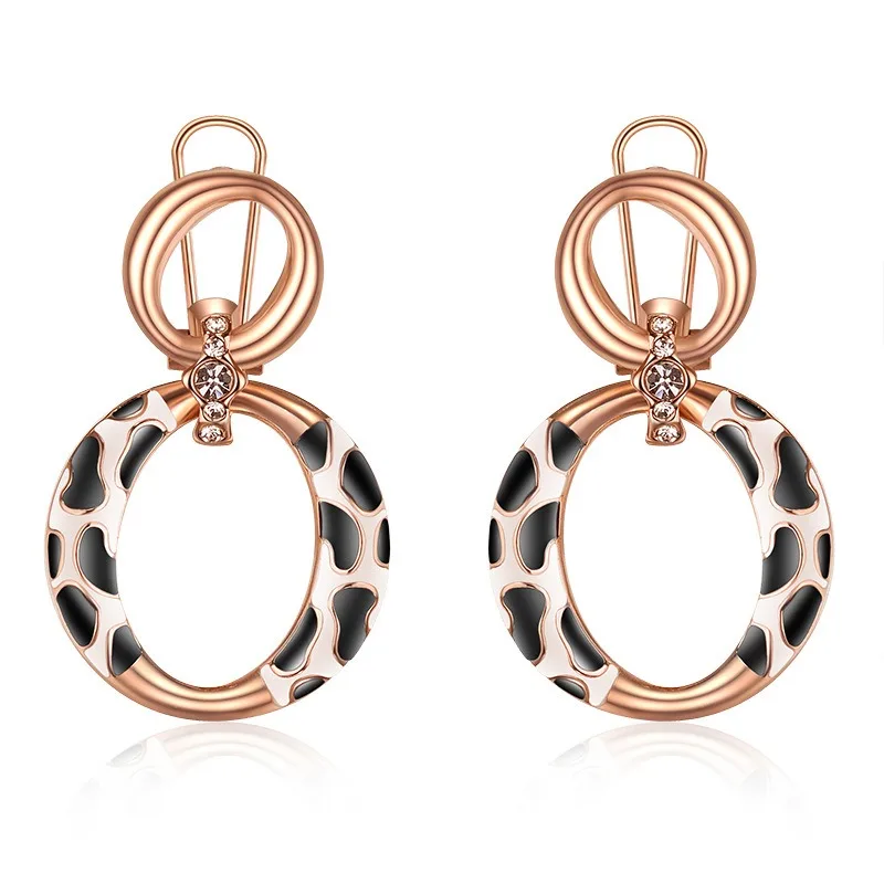 Leopard Print Dripping Oil Hoop Earrings Mediaeval Style Inlaid  Rhinestone Earring Fashion Temperament Daily Lift Ear Jewelry