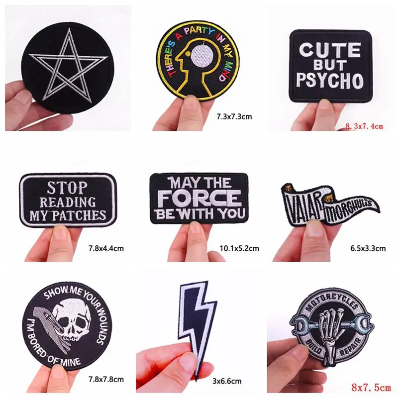Prajan 10PCS Wholesale Punk Flame Patch Applique Stripes Embroidered Patches For Clothing Stickers Motorcycle Patches On Clothes image 3